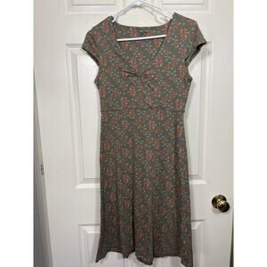 Toad&Co Rosemarie SS Printed V Neck Organic Cotton Dress Women's S Folk Granola